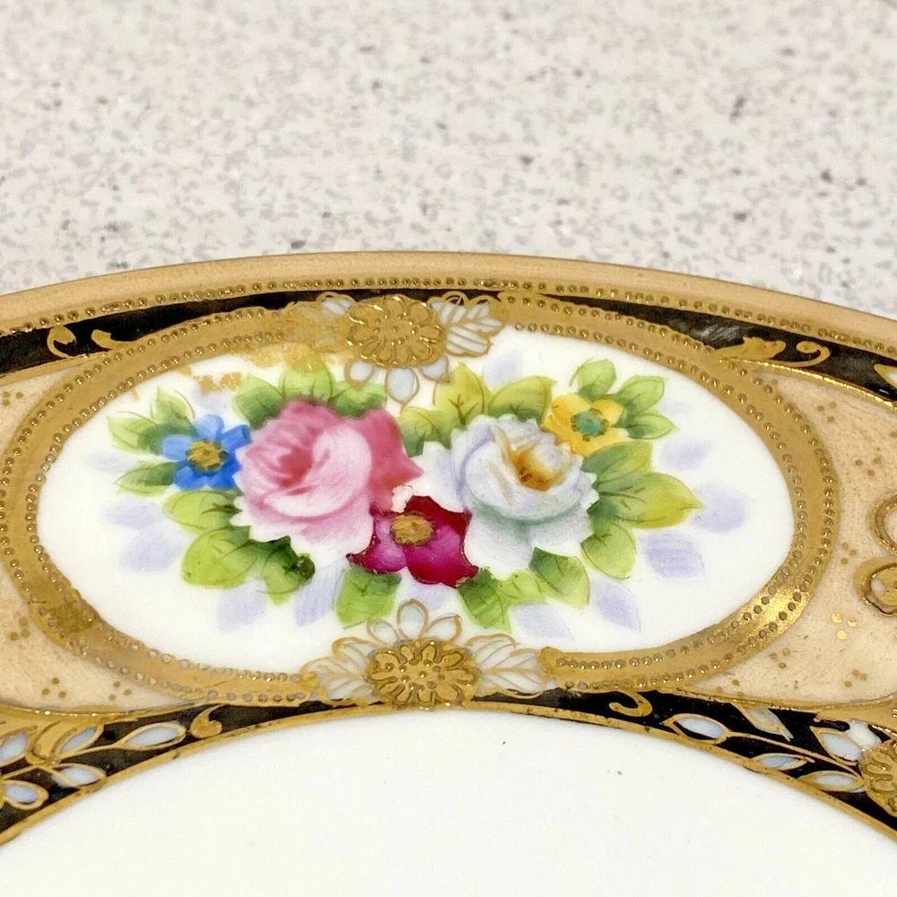 Vintage Morimura Noritake Plate Hand Painted Multicolor Floral Gold Moriage 7.5